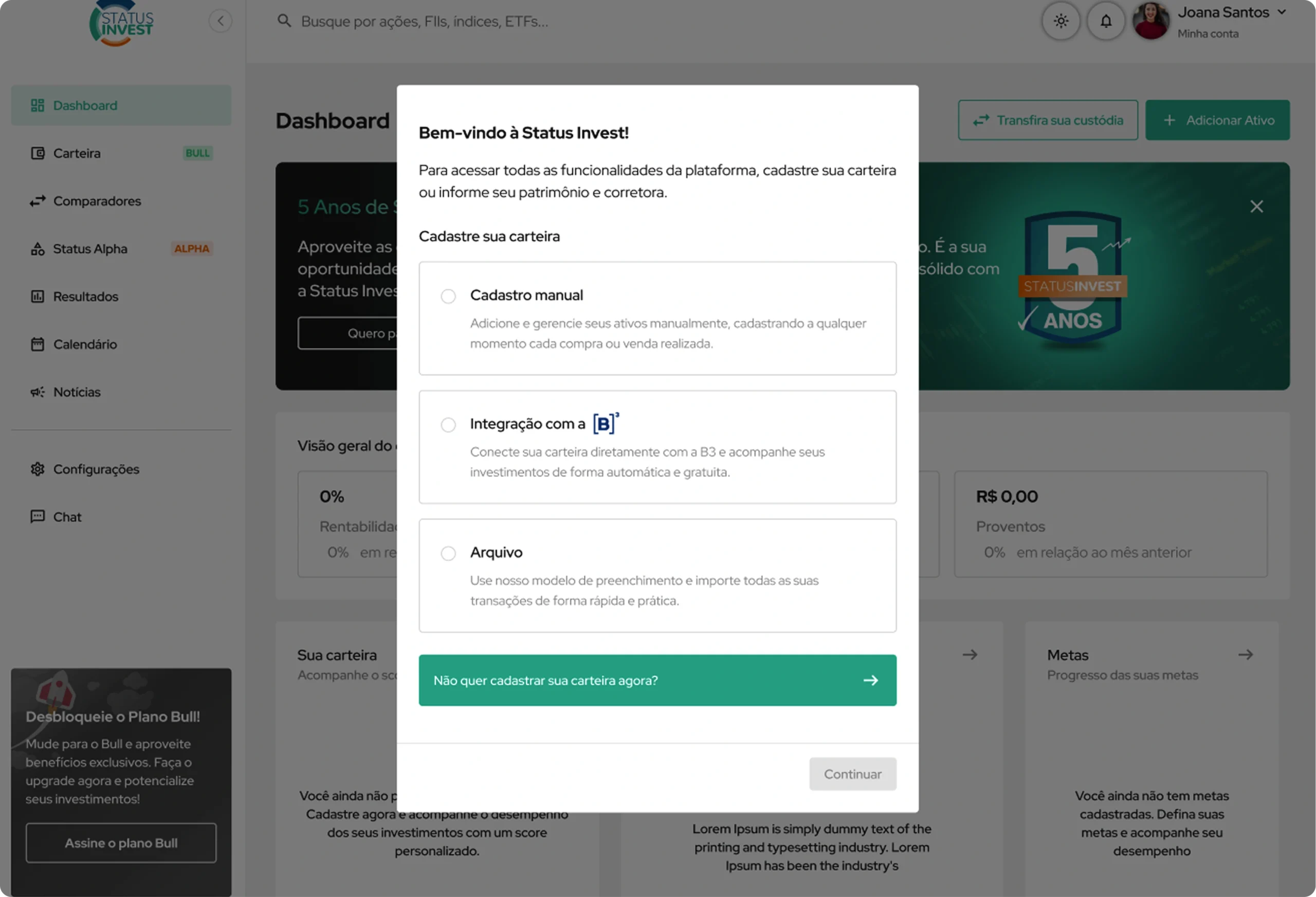 Integração gratuita com sua conta na B3.